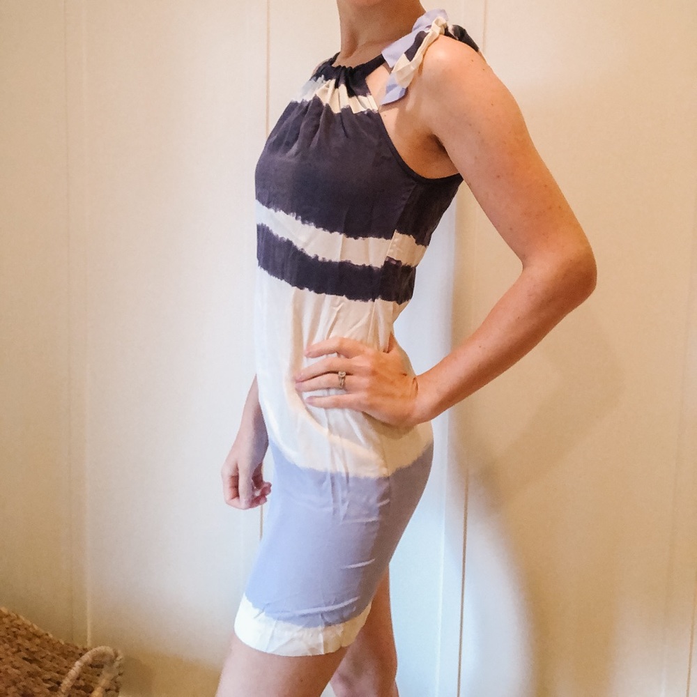 Blue and white striped dress